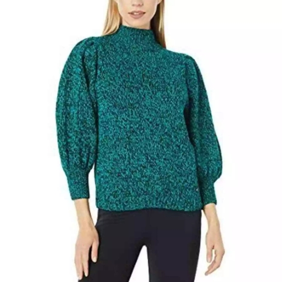 Ted Baker Wool Cashmere Blend Puff Sleeve Textured Mock Neck Sweater Size 1